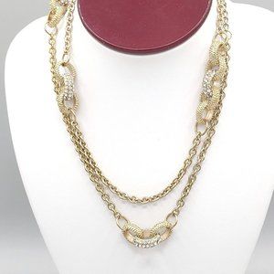 Womens Gold Tonel Cable Link Chain Rhinestone Details Necklace 36 in